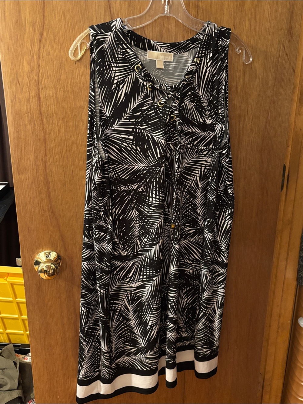 Michael Kors Black and White Palm-Print Lace-Up Dress